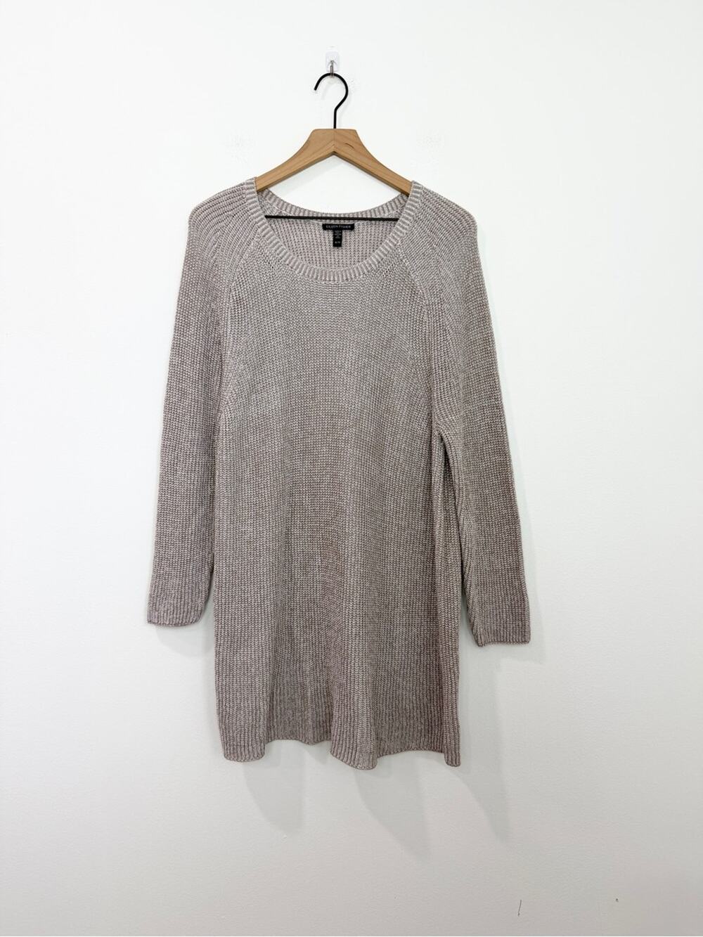 Eileen Fisher Organic Cotton Tencil Stretch Long Sleeve Sweater Tunic Top XL